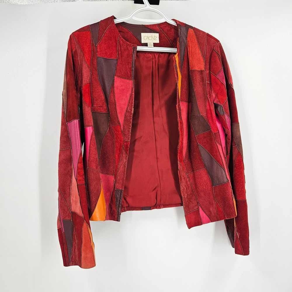 Vintage y2k Cache Patchwork Leather Jacket Red Or… - image 1
